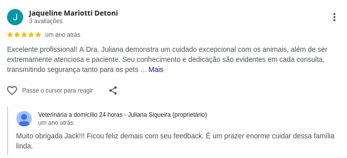 Avaliação de tutor no Google