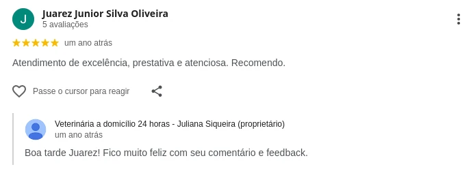 Avaliação de tutor no Google